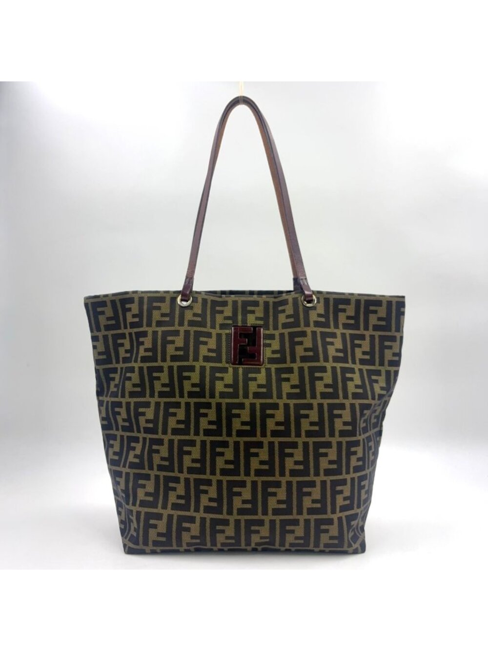 Fendi Zucca Pattern Leather Canvas Brown Tote Bag Silver